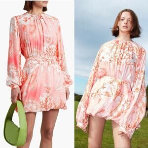 Stella McCartney Long Sleeve Mini Dress Silk Bubble Skirt Coral Pink 40 US 4 NWT